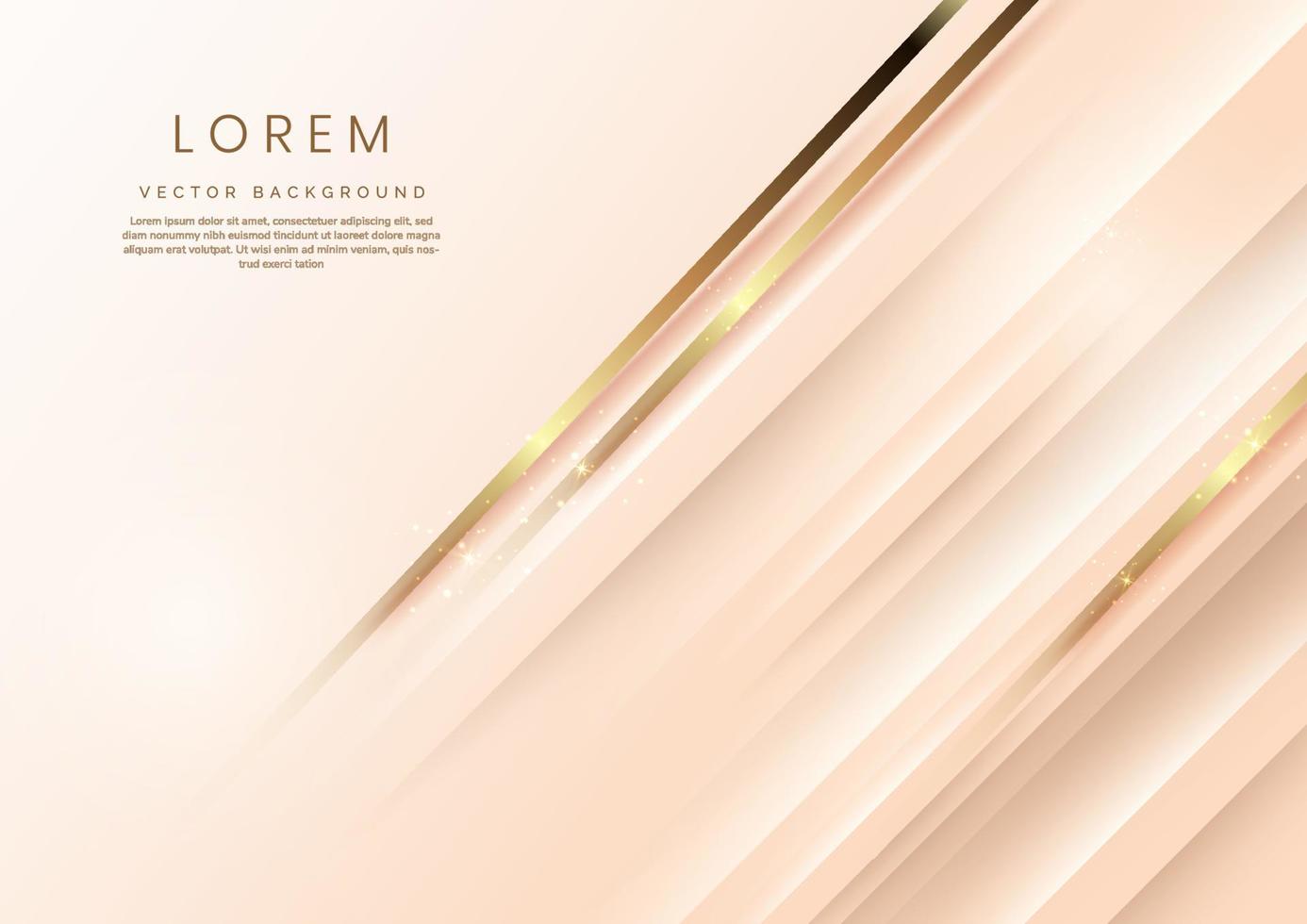 Abstract 3d template rose gold background with gold lines diagonal sparking with copy space for text. Luxury style. vector