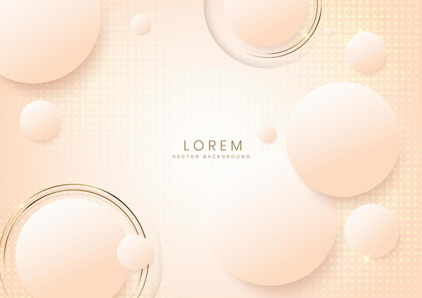 Abstract 3d soft cream circle overlap with golden lines and light effect background. Luxury concept. Vector illustration.