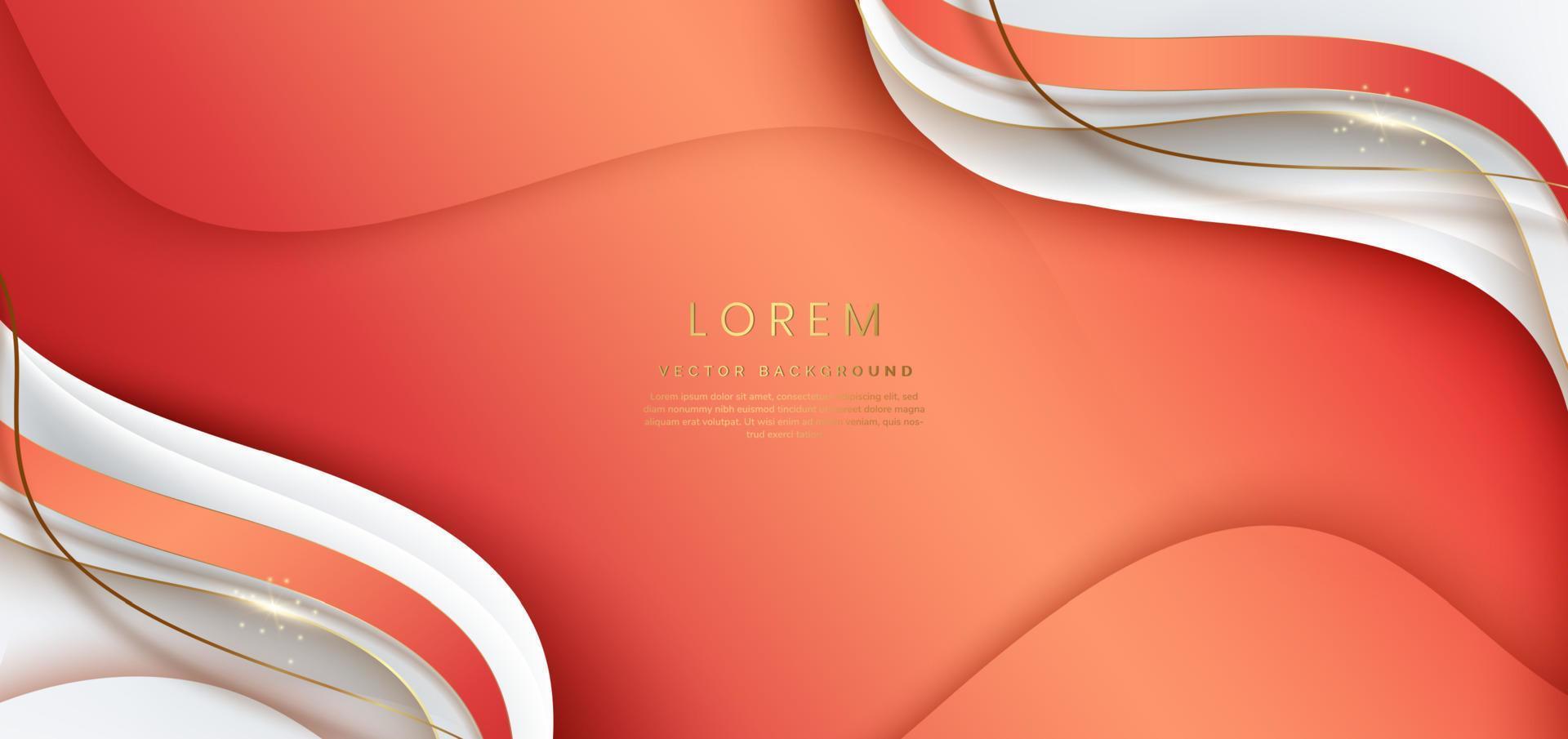 Abstract template soft red and grey geometric curved with golden line layer background. Luxury style. Frame background. vector