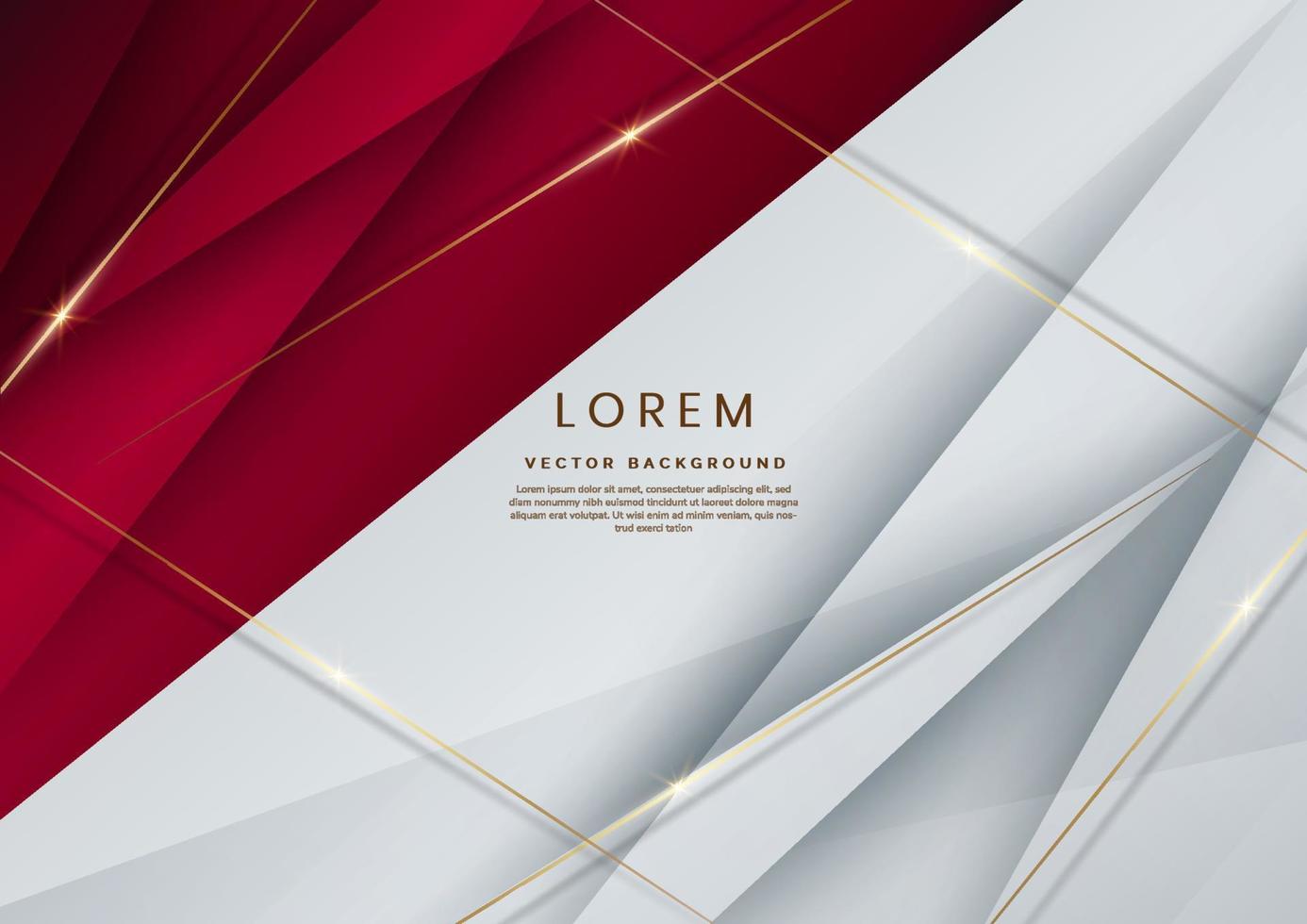 Abstract luxury white and red elegant geometric diagonal overlay layer background with golden lines. vector