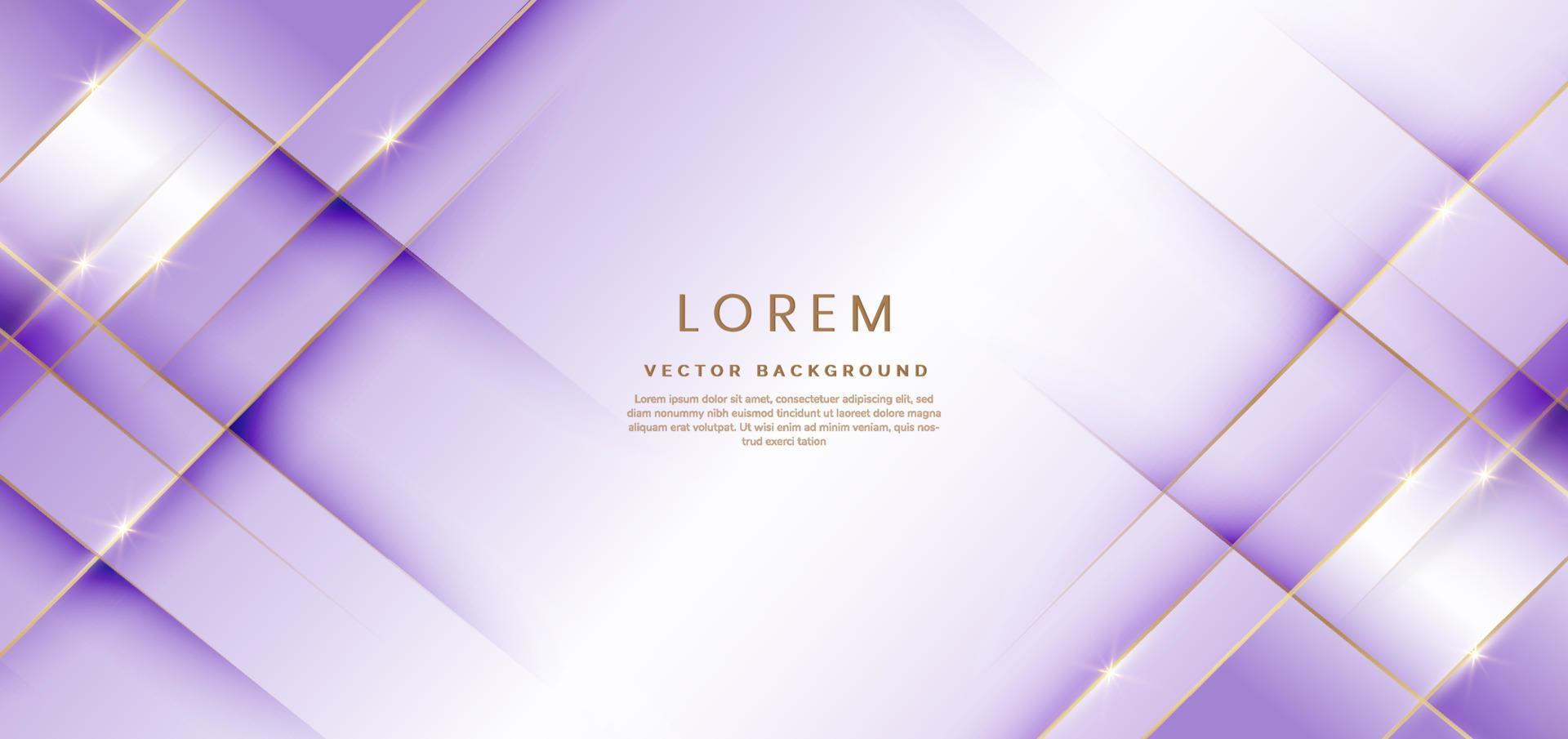 Abstract luxury white and soft purple elegant geometric diagonal overlay layer background with golden lines. vector