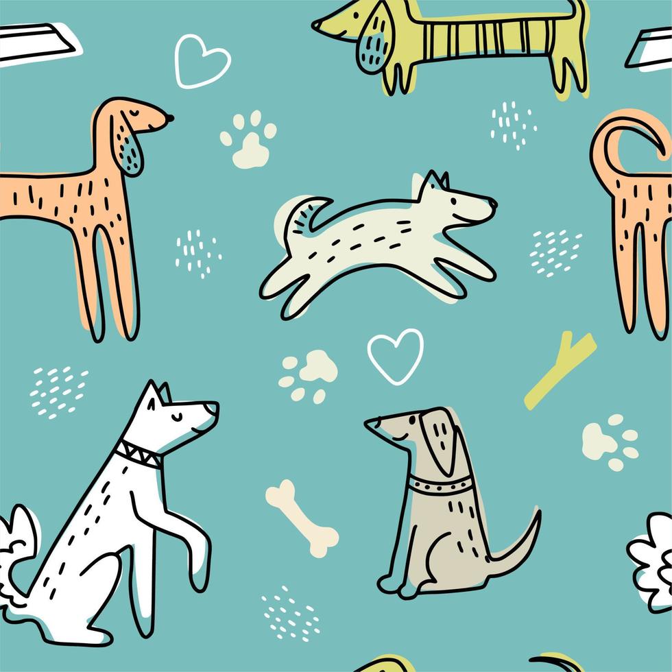 Funny hand-drawn dogs. Children's doodles. Children's pattern. vector