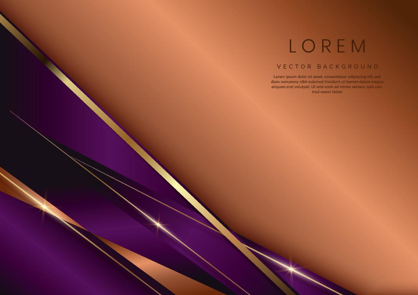 capa de superposición diagonal geométrica elegante violeta de lujo abstracto sobre fondo marrón con líneas doradas. puede usar para anuncios, carteles, plantillas, presentaciones comerciales. vector