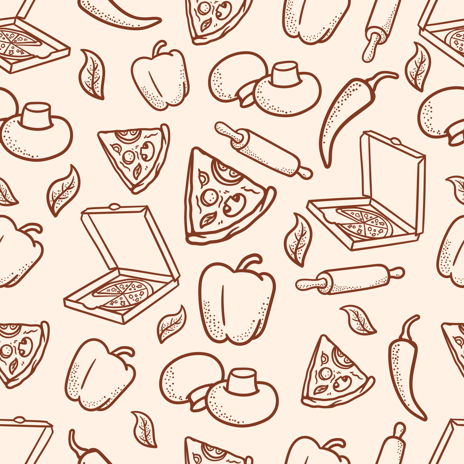 patrón de pizza sin costuras dibujado a mano e ingredientes en estilo vintage 7504906 Vector en