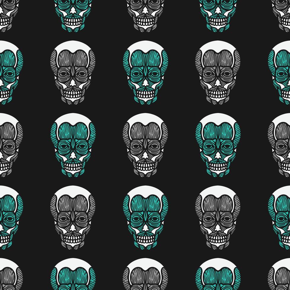 seamless pattern skinless head on black background vector
