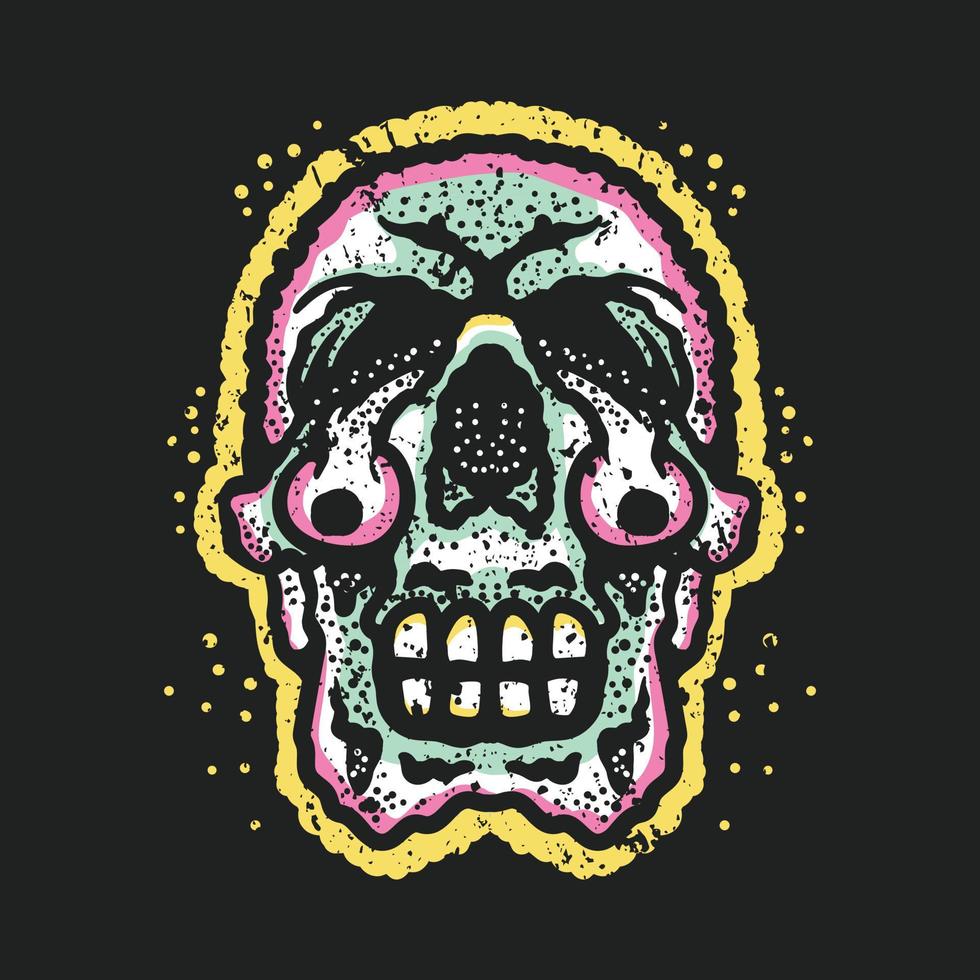 ilustración de cráneo con ojos derretidos en estilo grunge y vintage vector