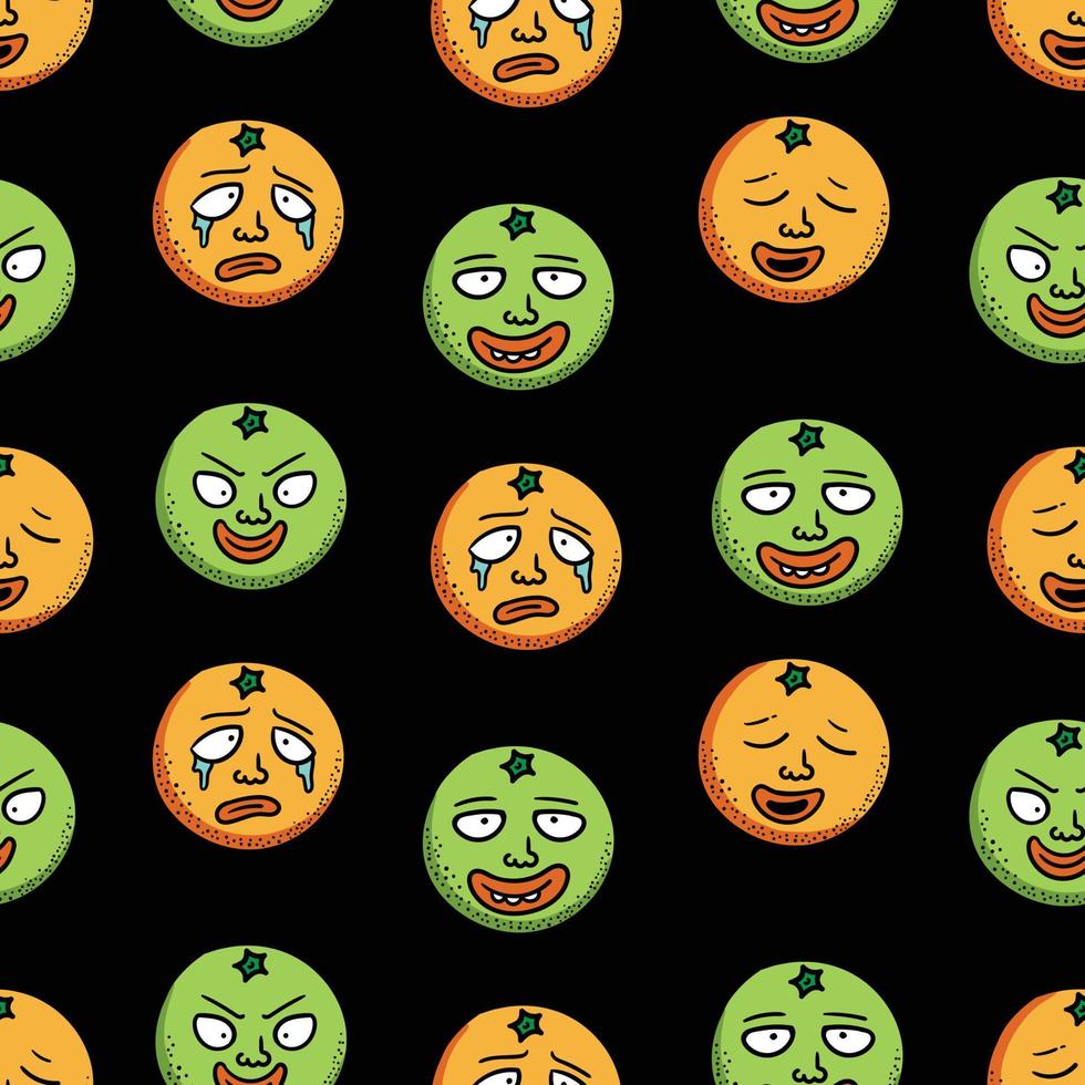 seamless pattern orange fruit character with cute expression vector