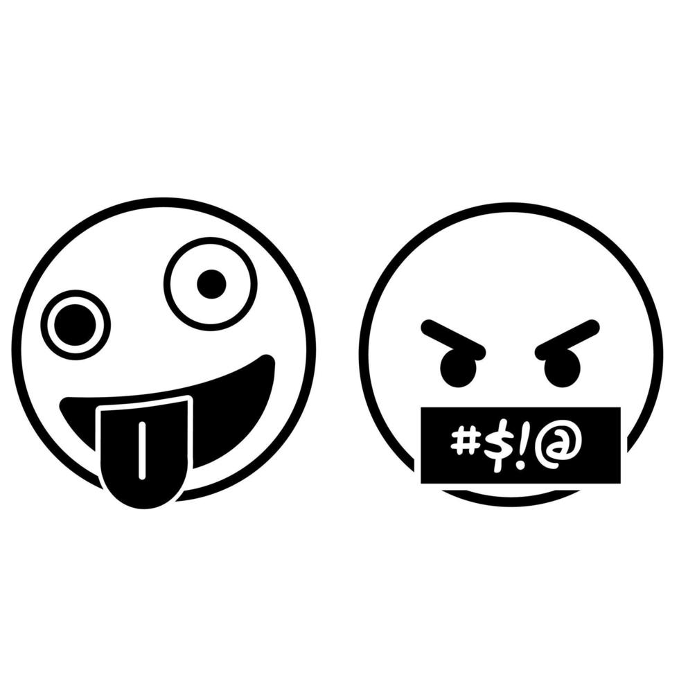 Roasting tongue and angry emoji outline illustration vector