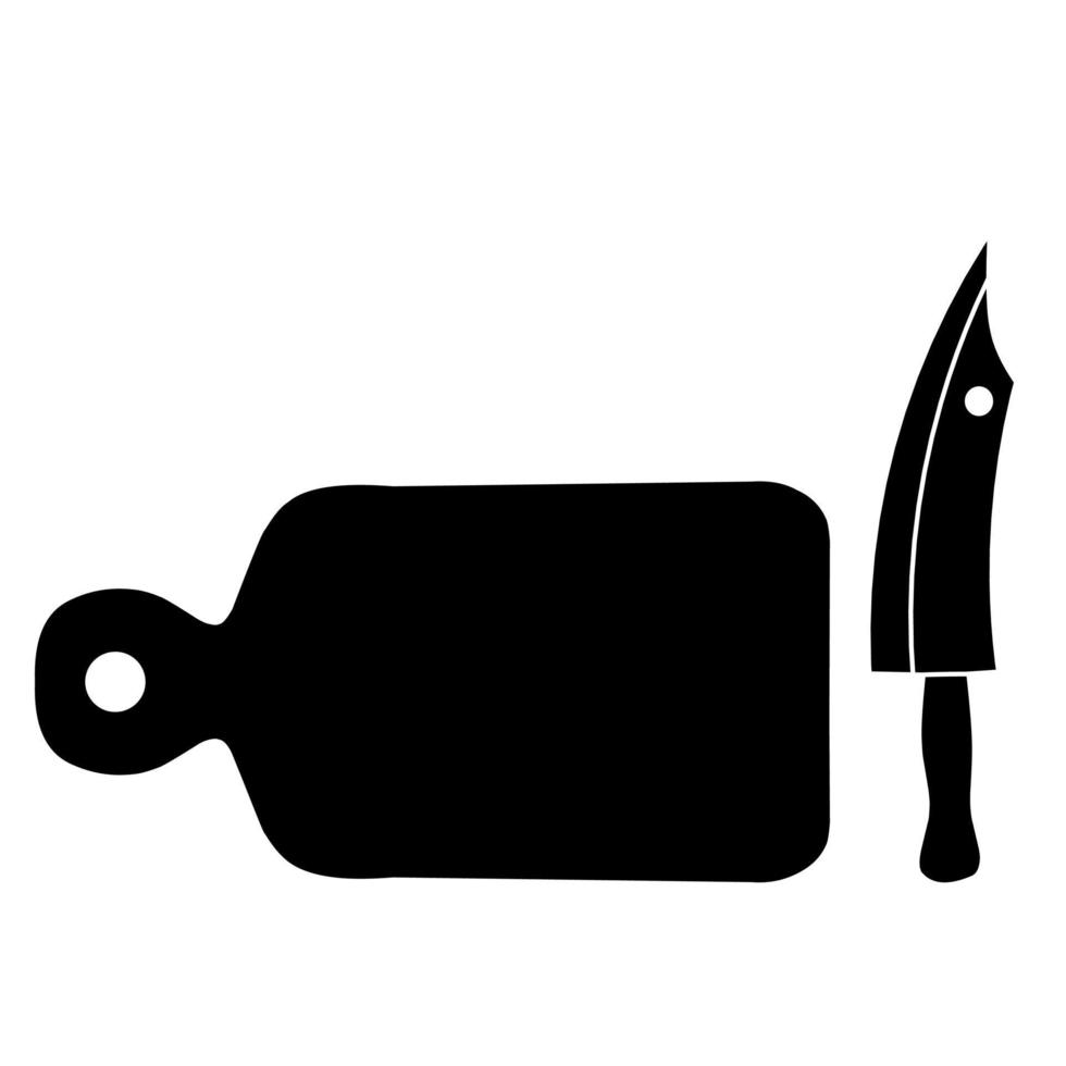 Cutting board and knife silhouette graphics vector illustrations