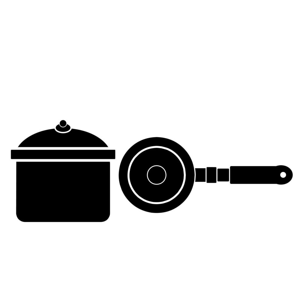 cacerola, plancha, olla, logotipo de icono de sartén con fondo transparente y blanco. Ilustraciones de gráficos vectoriales vector