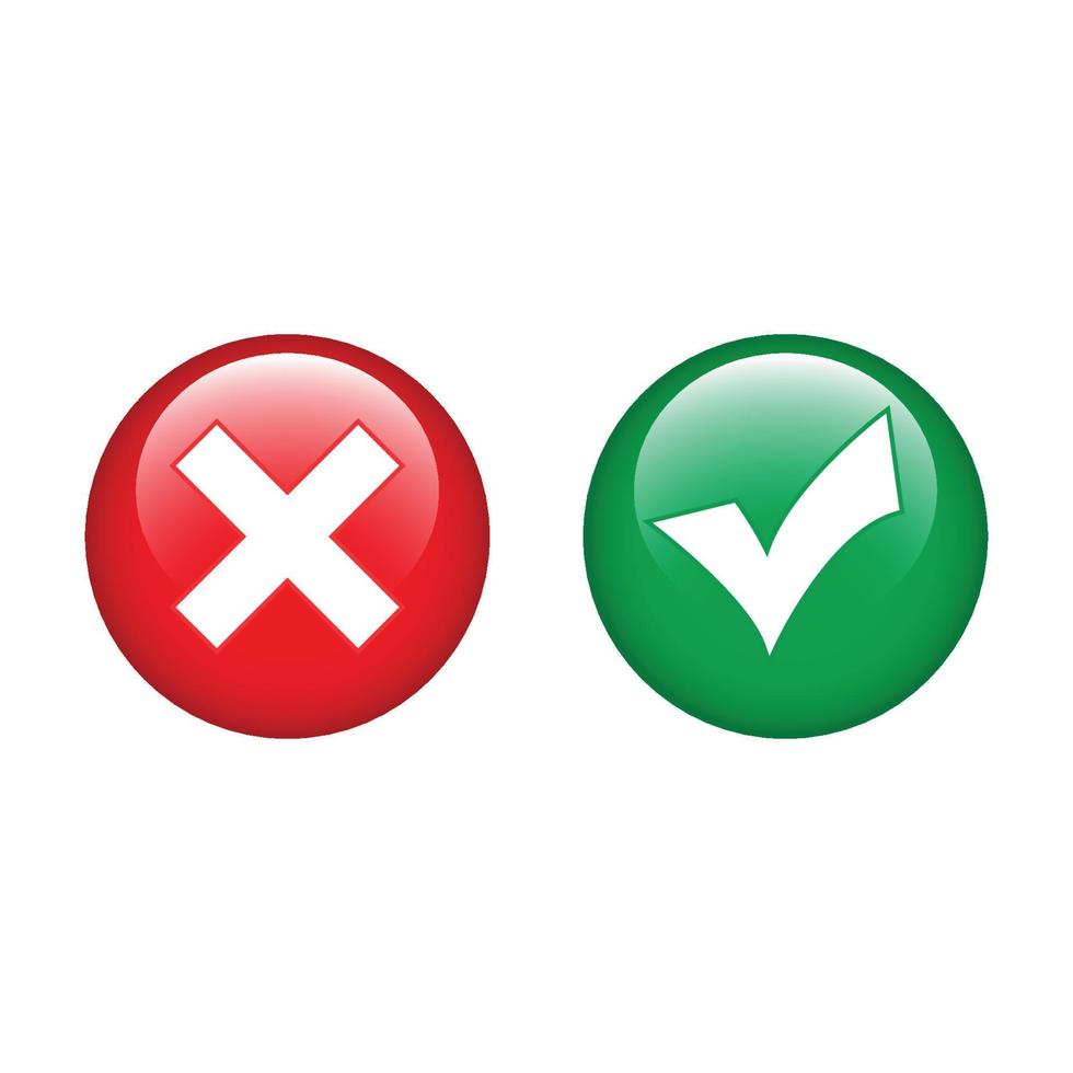 Yes and no signs, cross and a tick in green and red circle vector