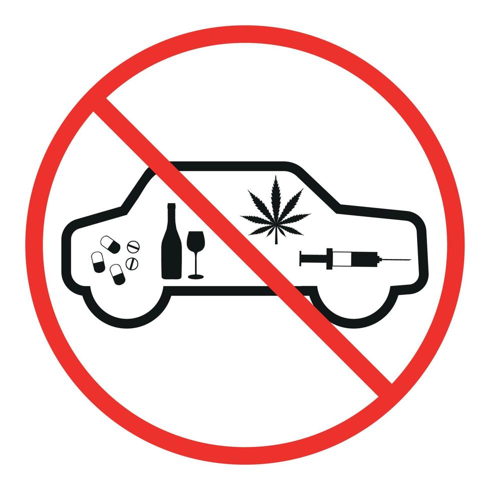 Prohibited alcohol and drugs while driving alcohol sign vector