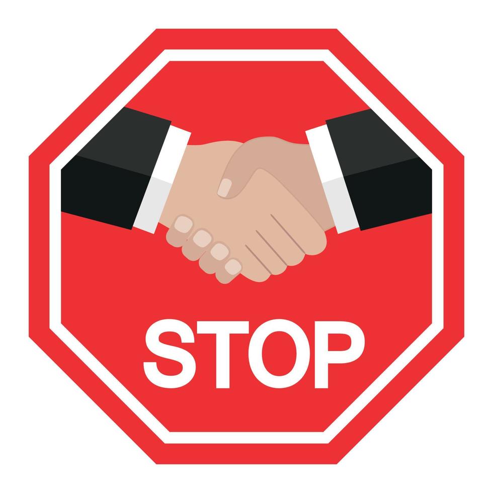 illustration of a forbidden handshake sign with stop text vector