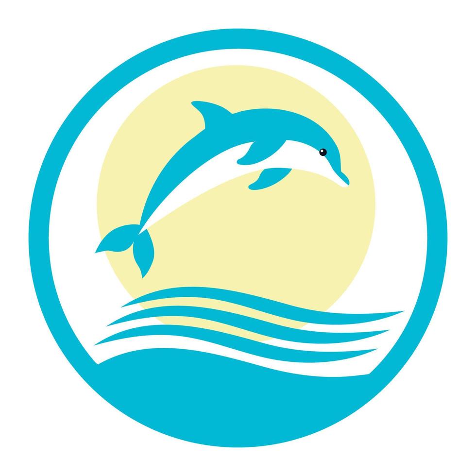 Dolphin on the background of the sea and the sun vector