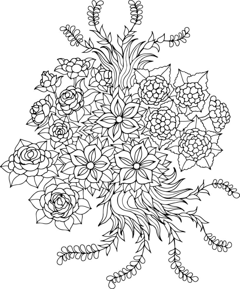 flor de contorno vectorial de diseño para colorear página vector