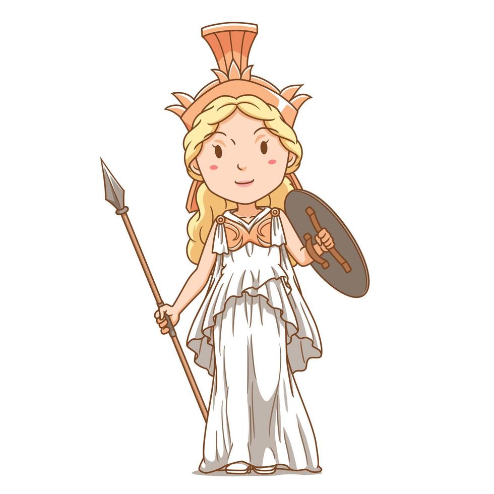 personaje de dibujos animados de la diosa atenea. vector