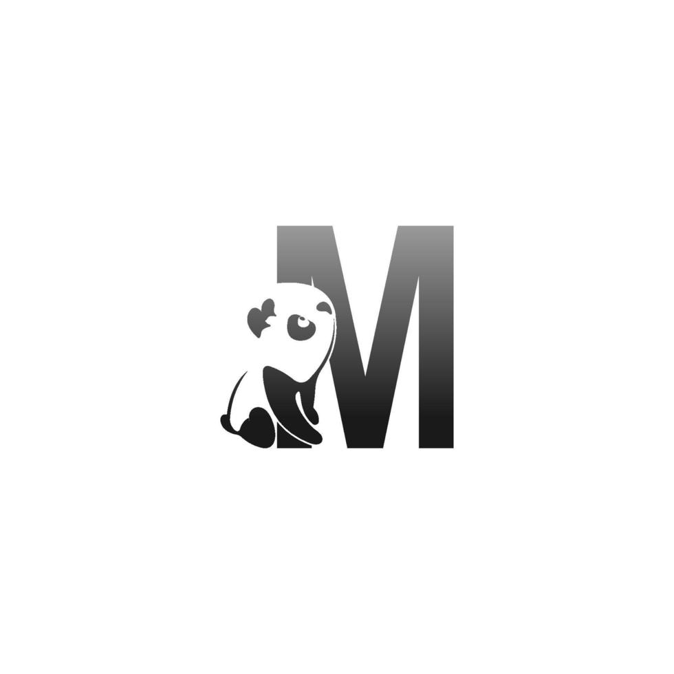 Panda animal illustration looking at the letter M icon vector