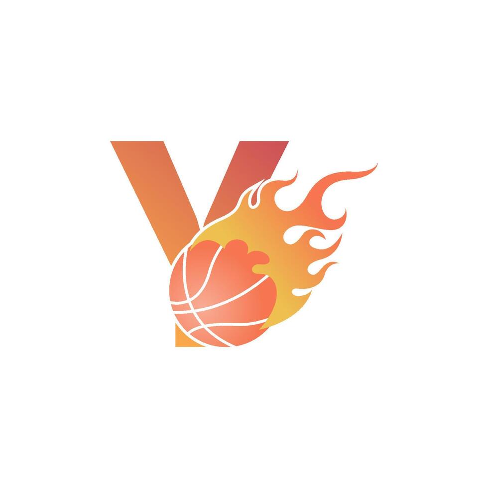 Letter Y with basketball ball on fire illustration vector