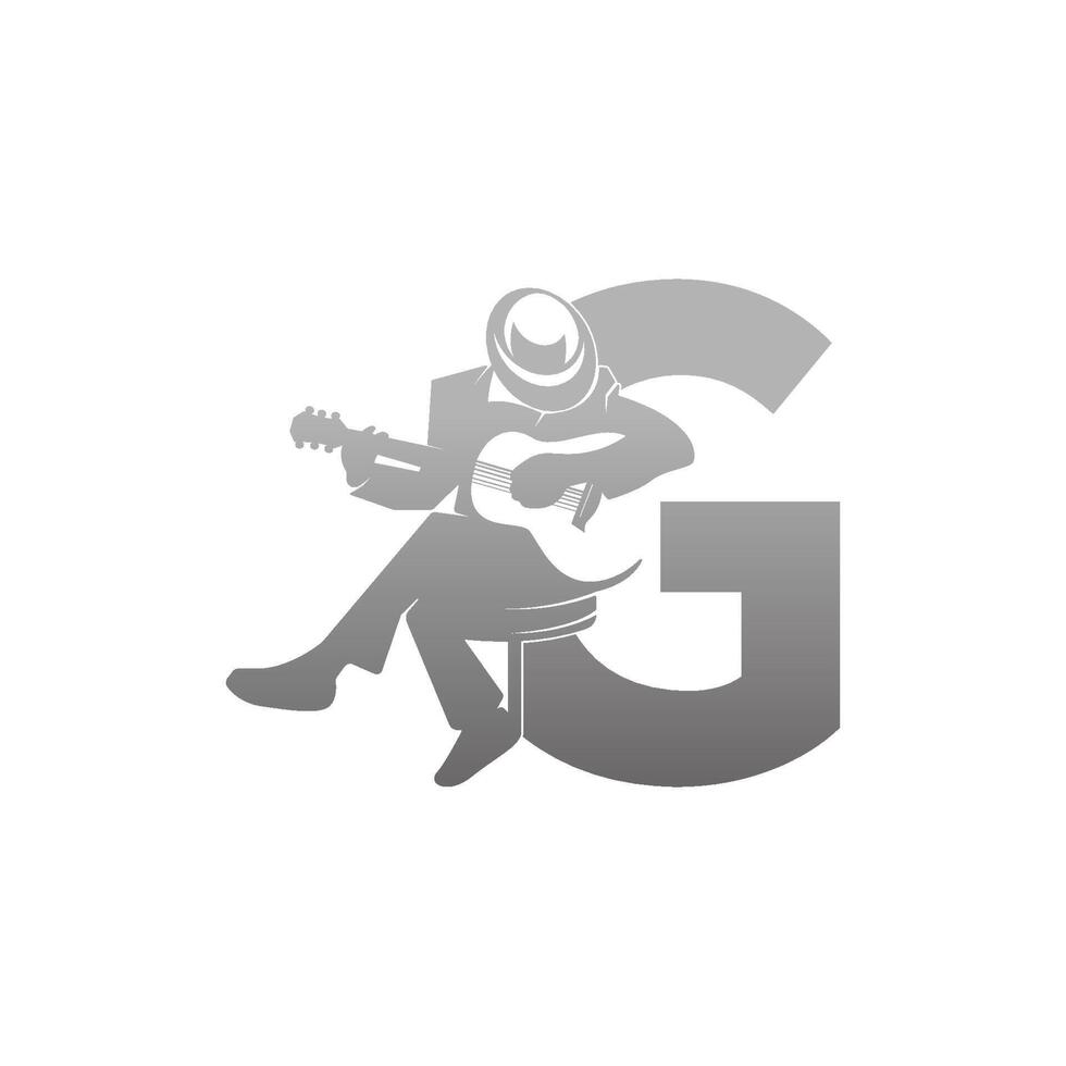 silueta de persona tocando la guitarra al lado de la letra g ilustración vector