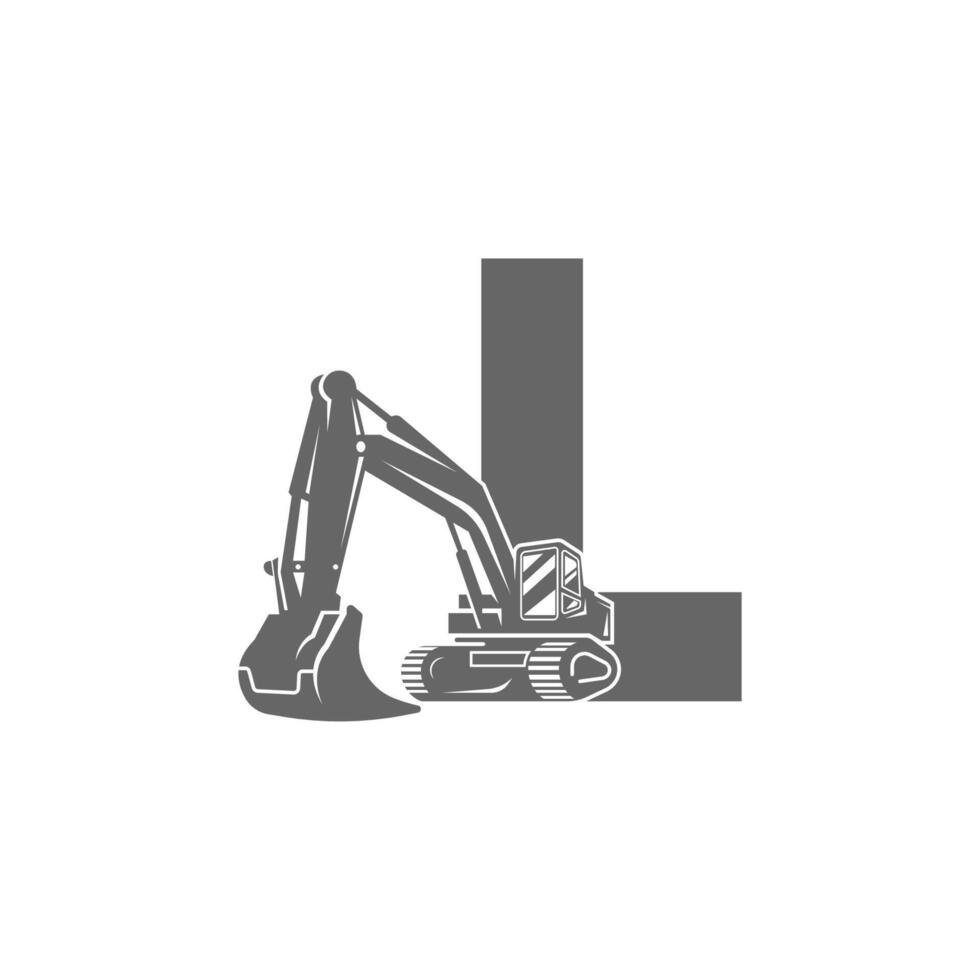 icono de excavadora con ilustración de diseño de letra l vector