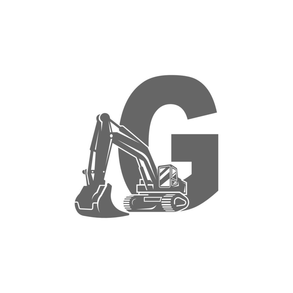 icono de excavadora con ilustración de diseño de letra g vector