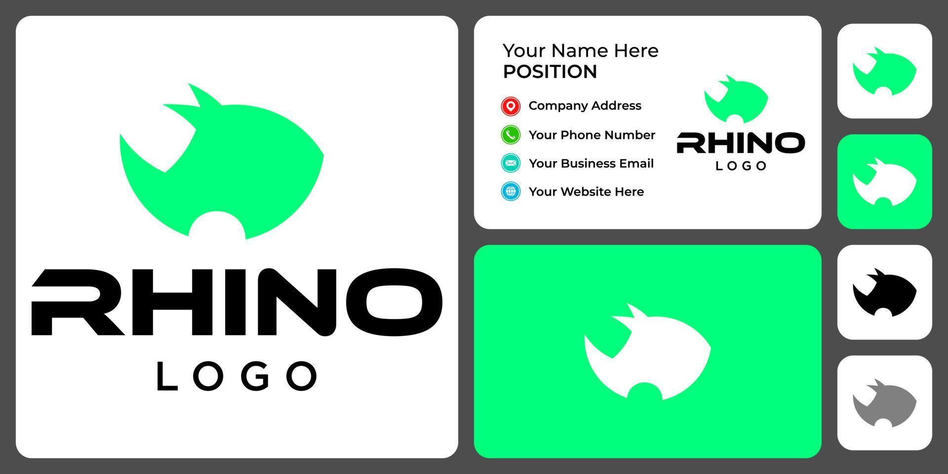 Rhino logo design with business card template. vector