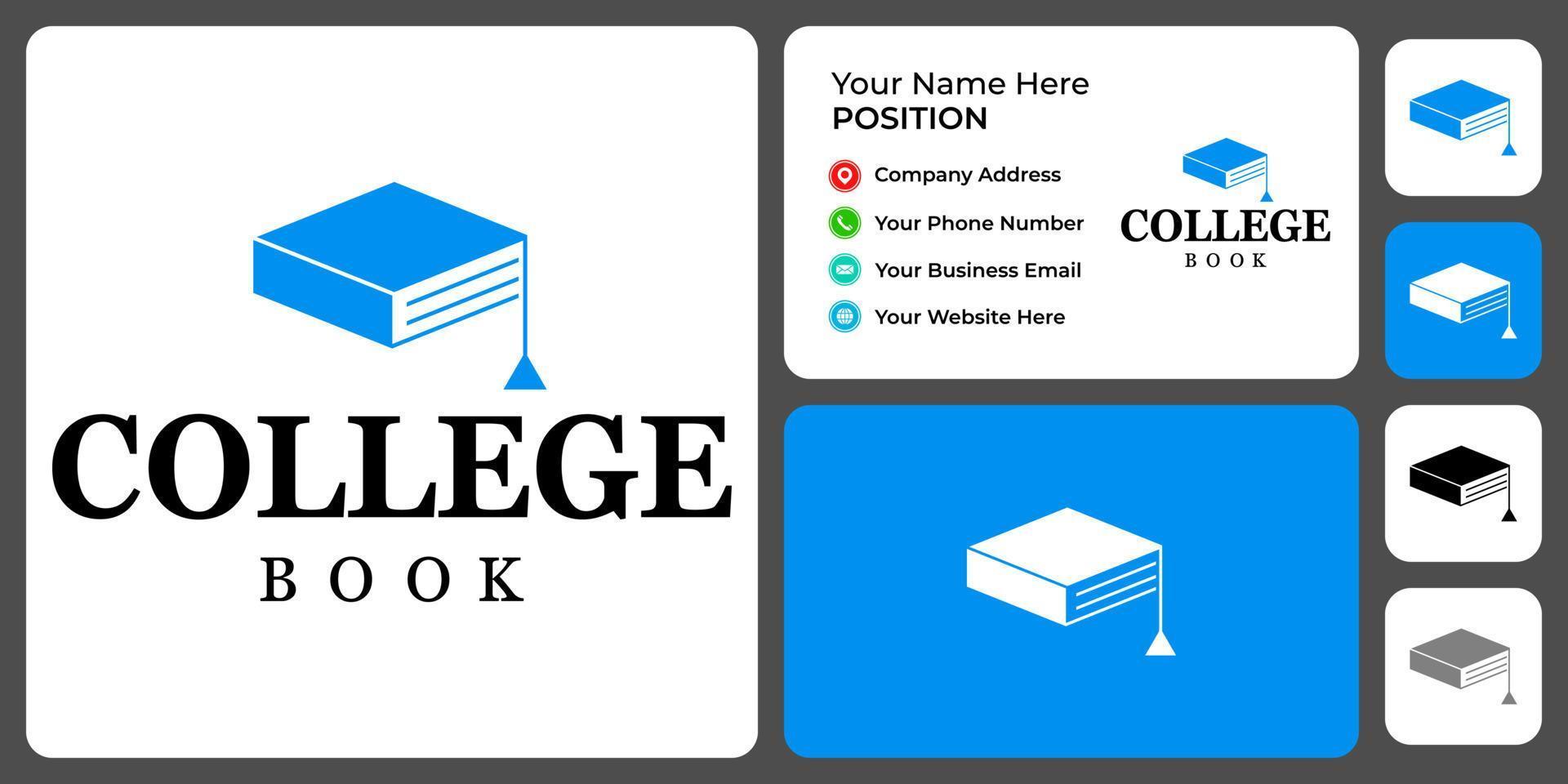 Academic hat and book logo design with business card template. vector