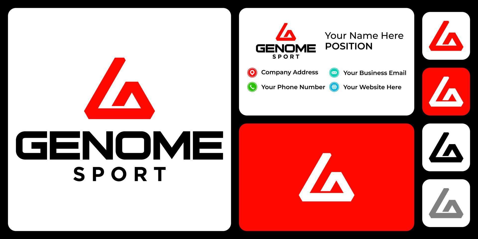 Letter G monogram sport logo design with business card template. vector