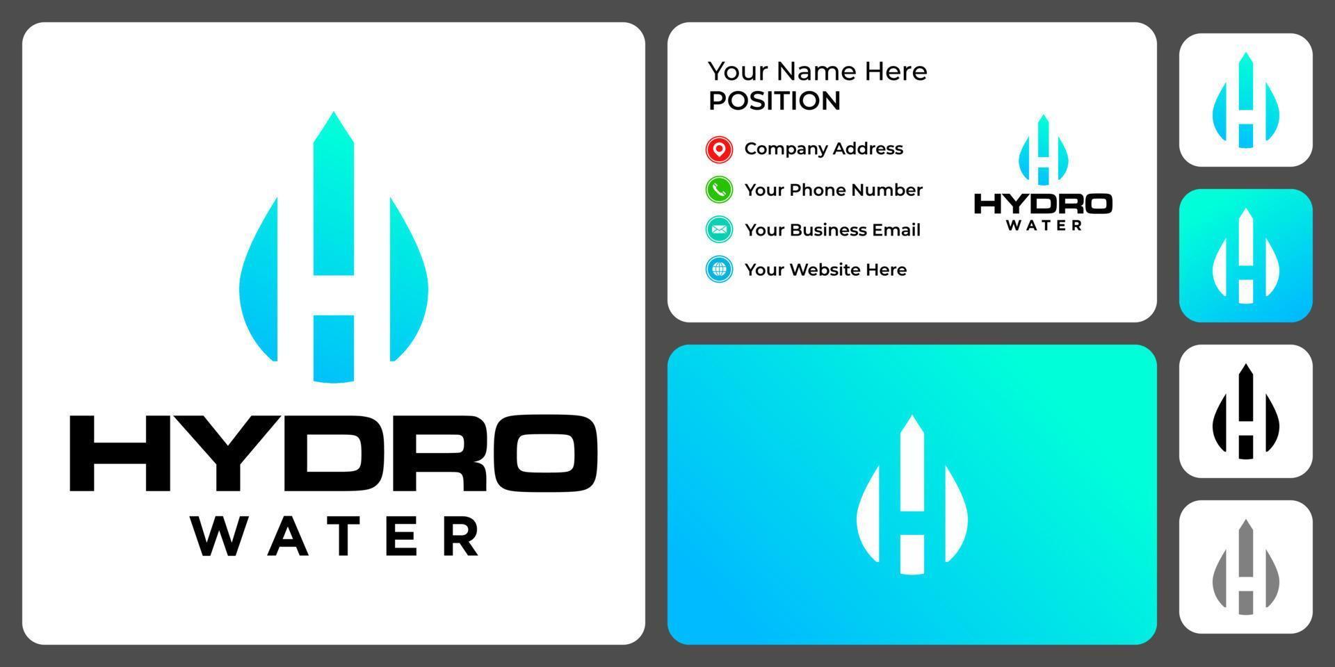Letter H monogram water logo design with business card template. vector