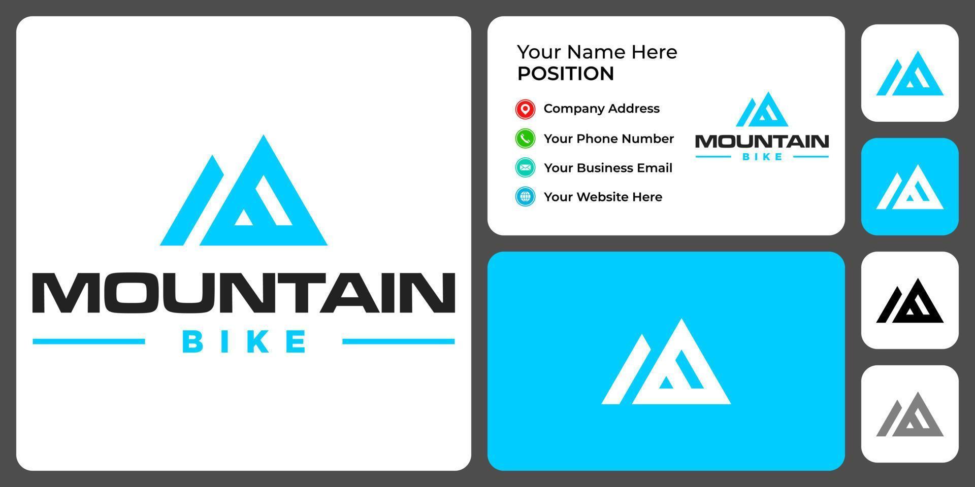 diseño de logotipo de montaña con monograma de letra m con plantilla de tarjeta de visita. vector