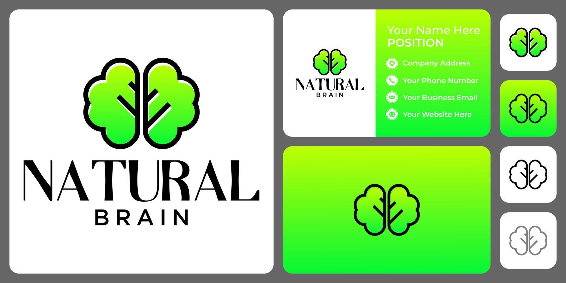 diseño de logotipo de cerebro y árbol con plantilla de tarjeta de visita. vector