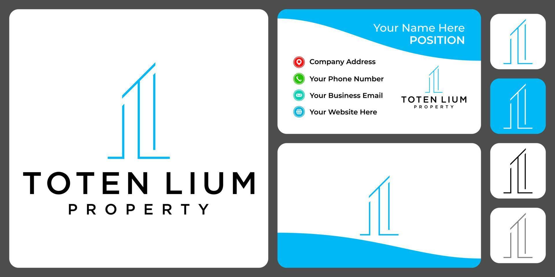 Letter T L monogram building logo design with business card template. vector