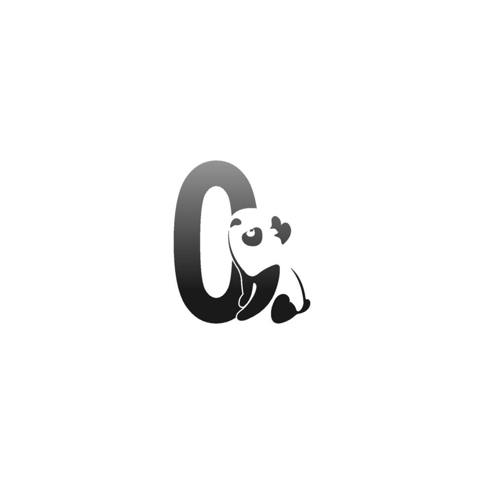 ilustración animal panda mirando el icono número cero vector