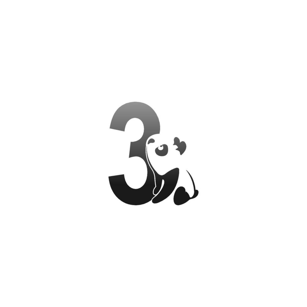 Panda animal illustration looking at the number 3 icon vector