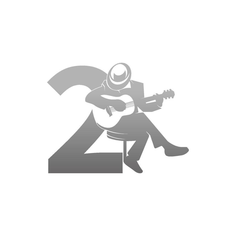 silueta de persona tocando la guitarra al lado de la ilustración número 2 vector