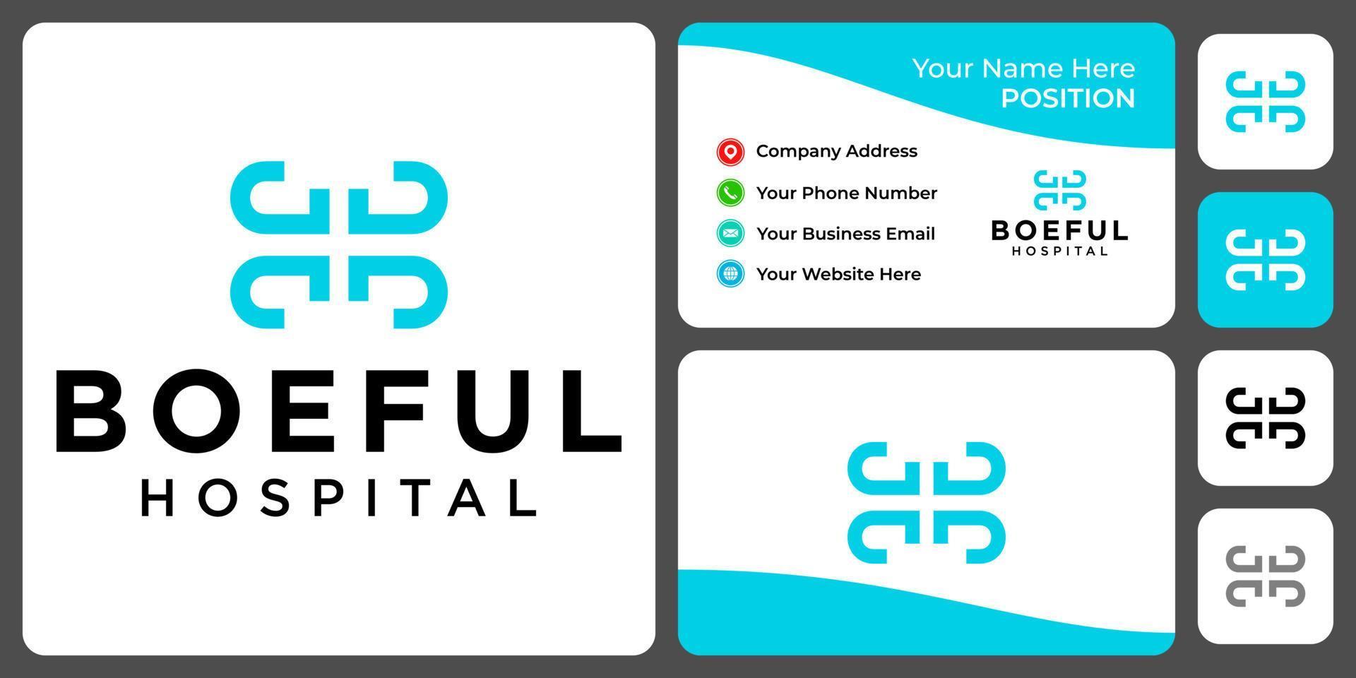 Letter B monogram hospital logo design with business card template. vector
