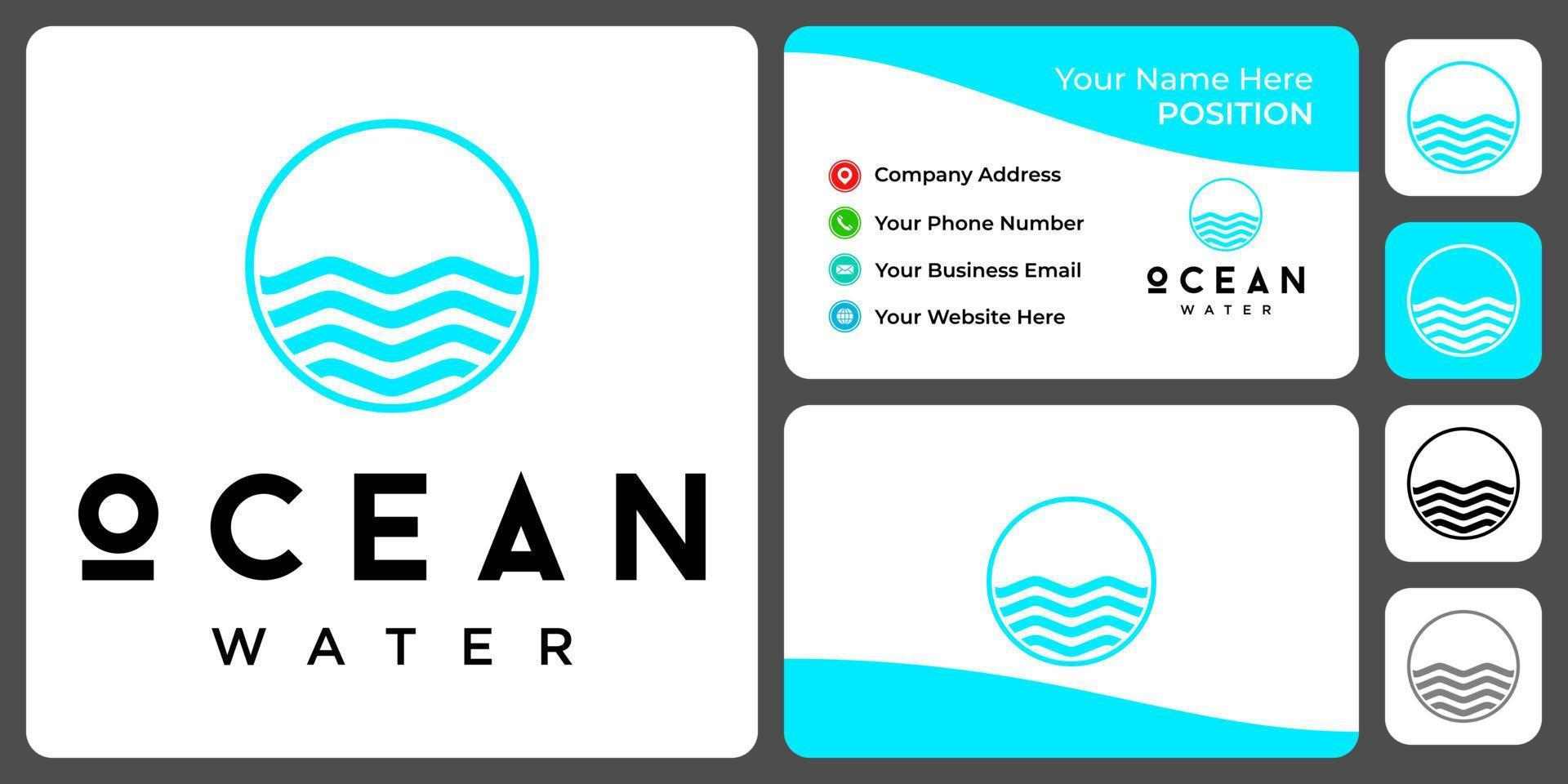 diseño de logotipo oceánico simple con plantilla de tarjeta de visita. vector