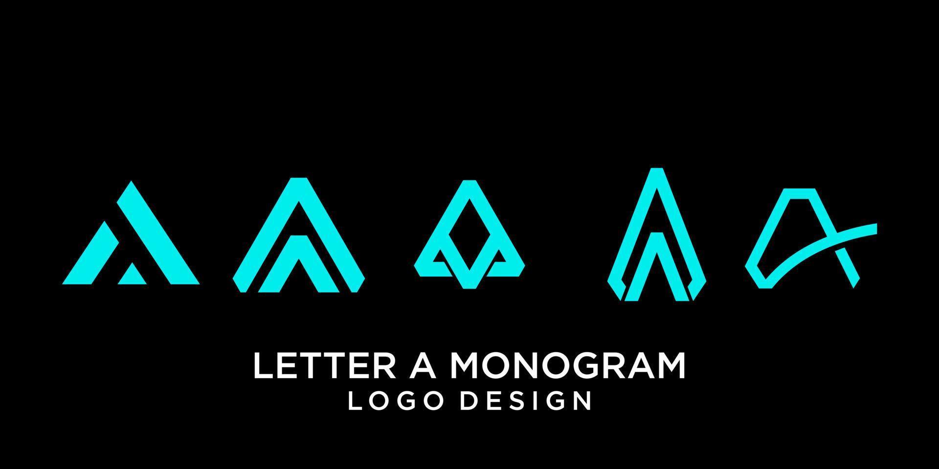 Letter A monogram technology logo design with dark background. vector