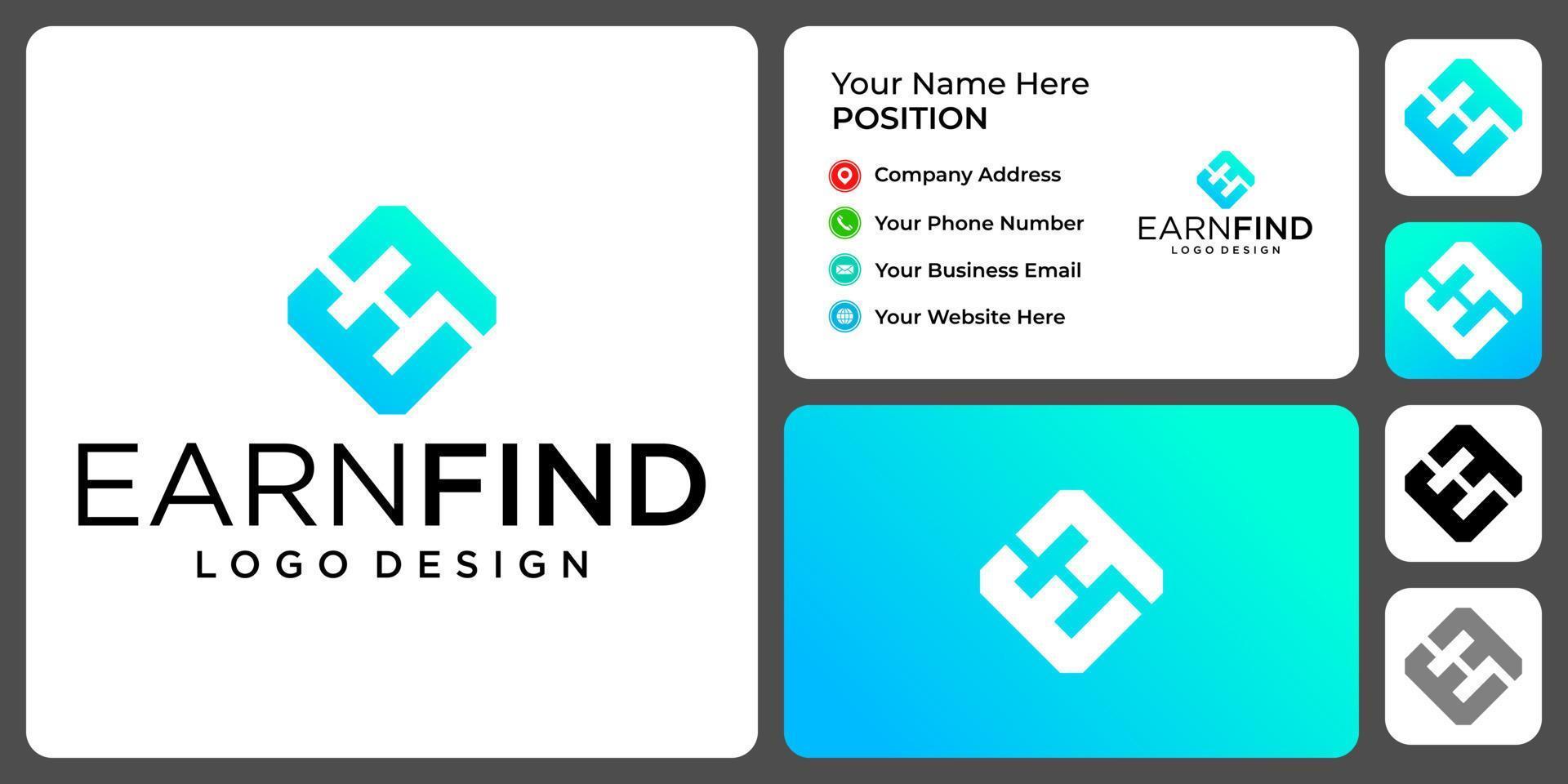 Letter E F monogram business logo design with business card template. vector