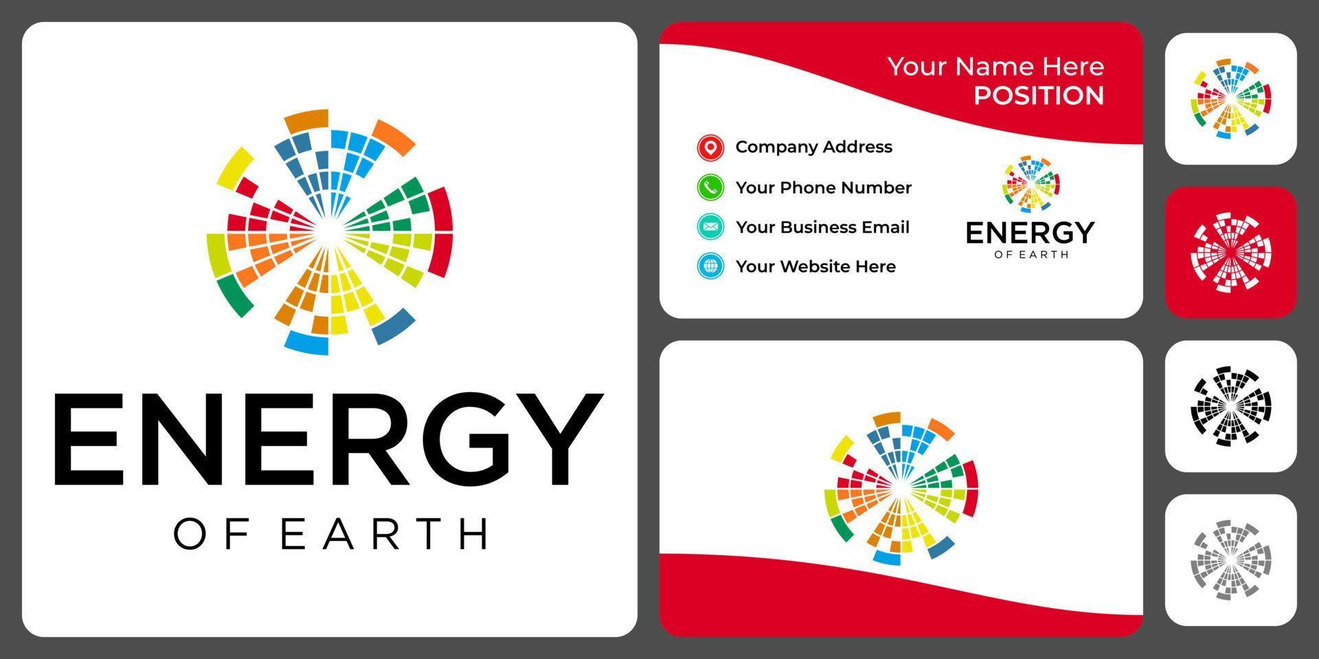 Abstract energy logo design with business card template. vector