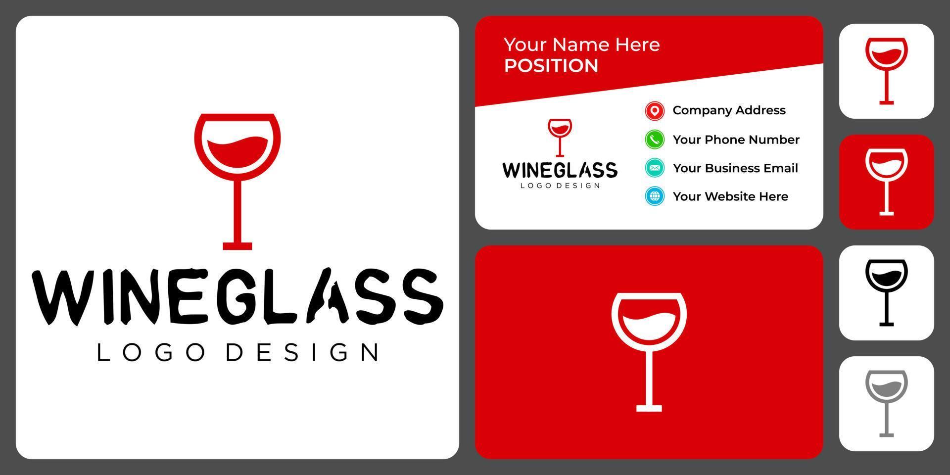 Simple wine glass logo design with business card template. vector