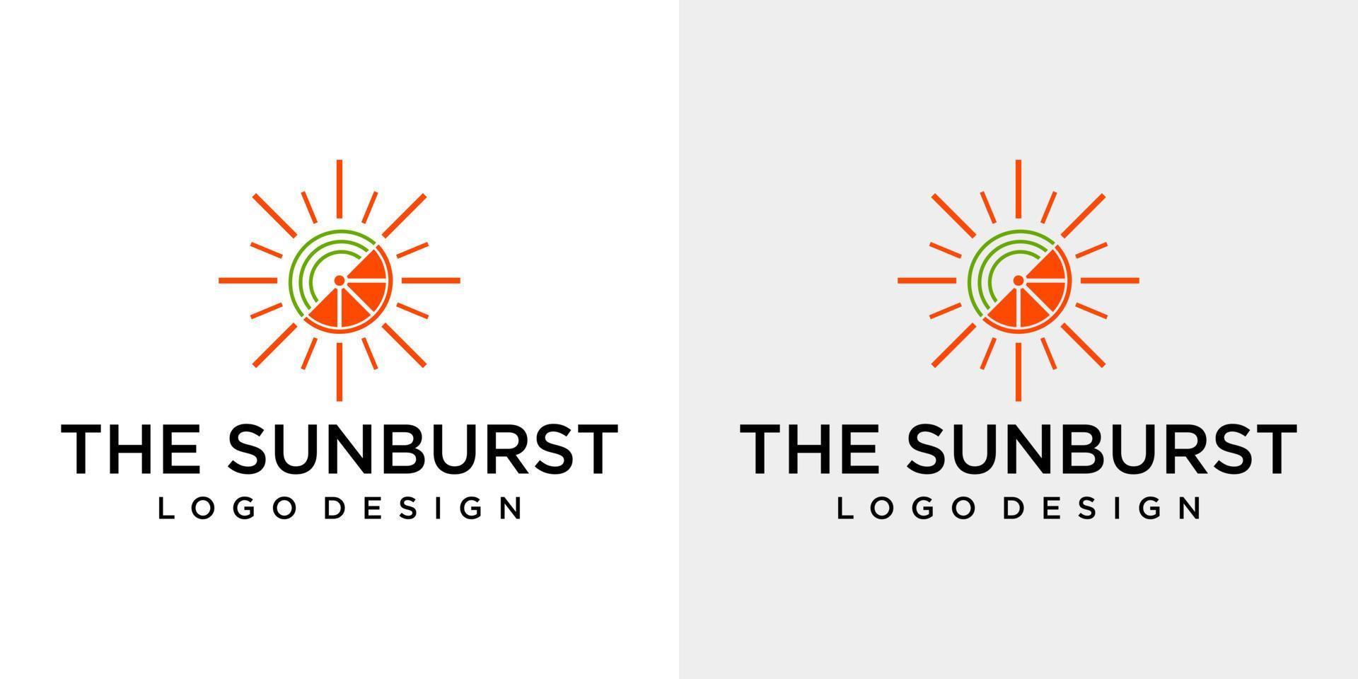 Sunburst logo design with white and gray background. vector