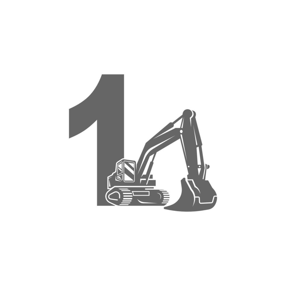 Excavator icon with number 1 design illustration vector