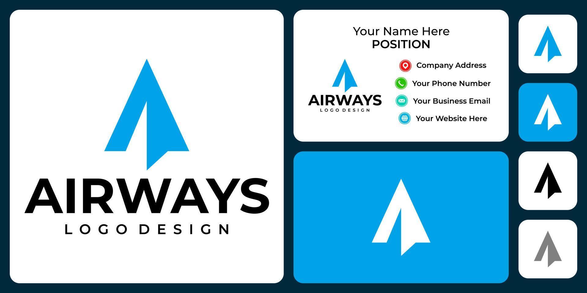 Letter A monogram airways logo design with business card template. vector