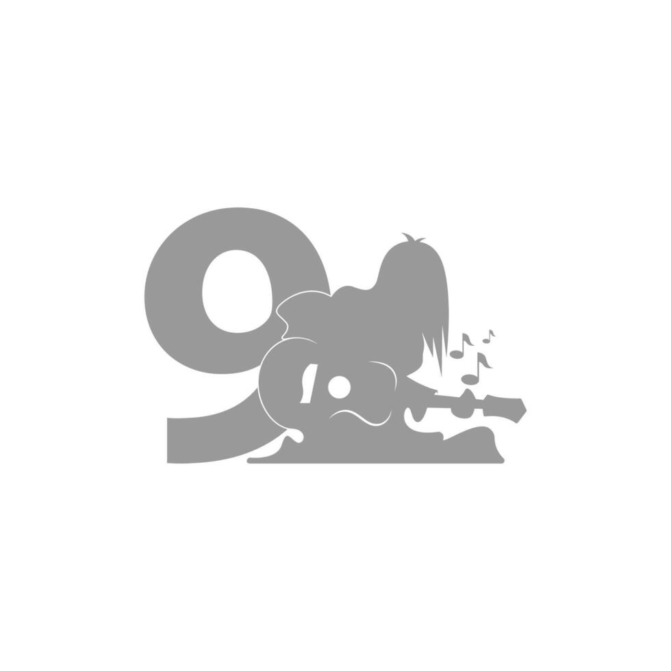 Silhouette of person playing guitar in front of number 9 icon vector