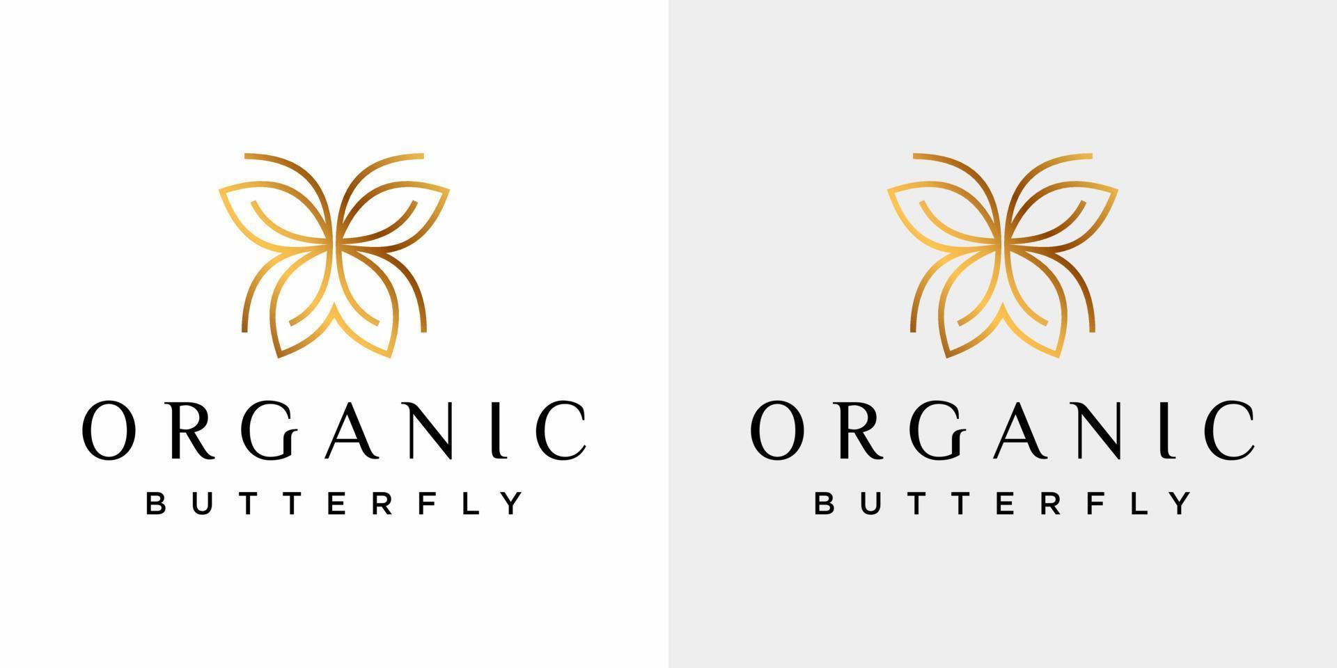 Simplistic butterfly logo design with luxurious gold color. vector
