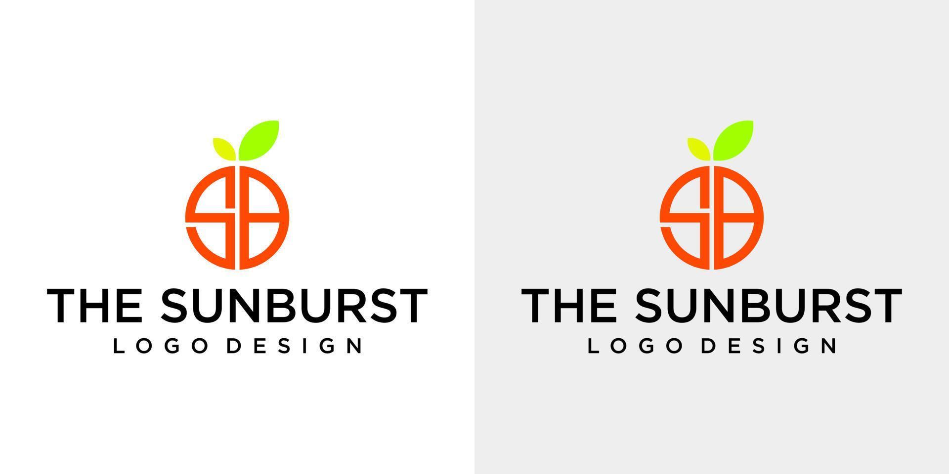 Letter S B monogram sunburst logo design with white and gray background. vector