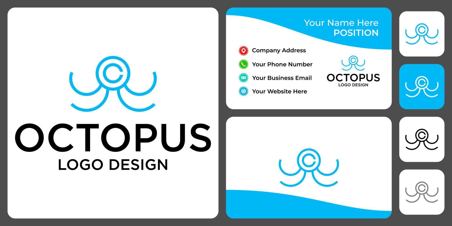 Simplistic Octopus logo design with business card template. vector