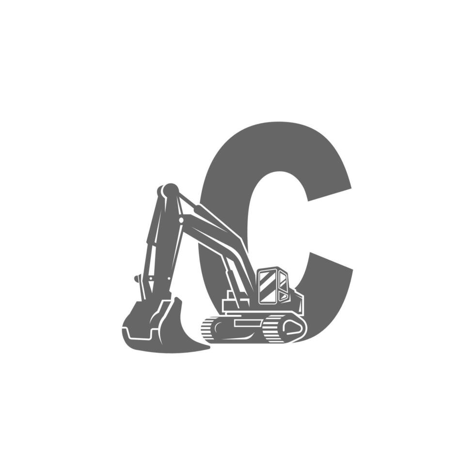 Excavator icon with letter C design illustration vector