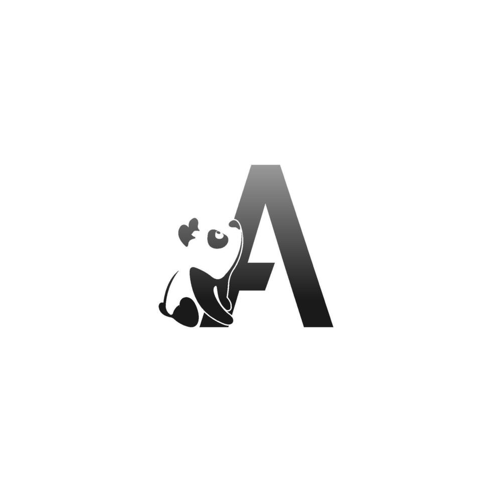 Panda animal illustration looking at the letter A icon vector